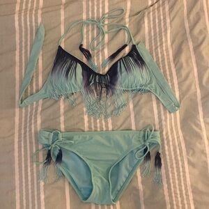 Blue Bikini with ombré blue fringe detail